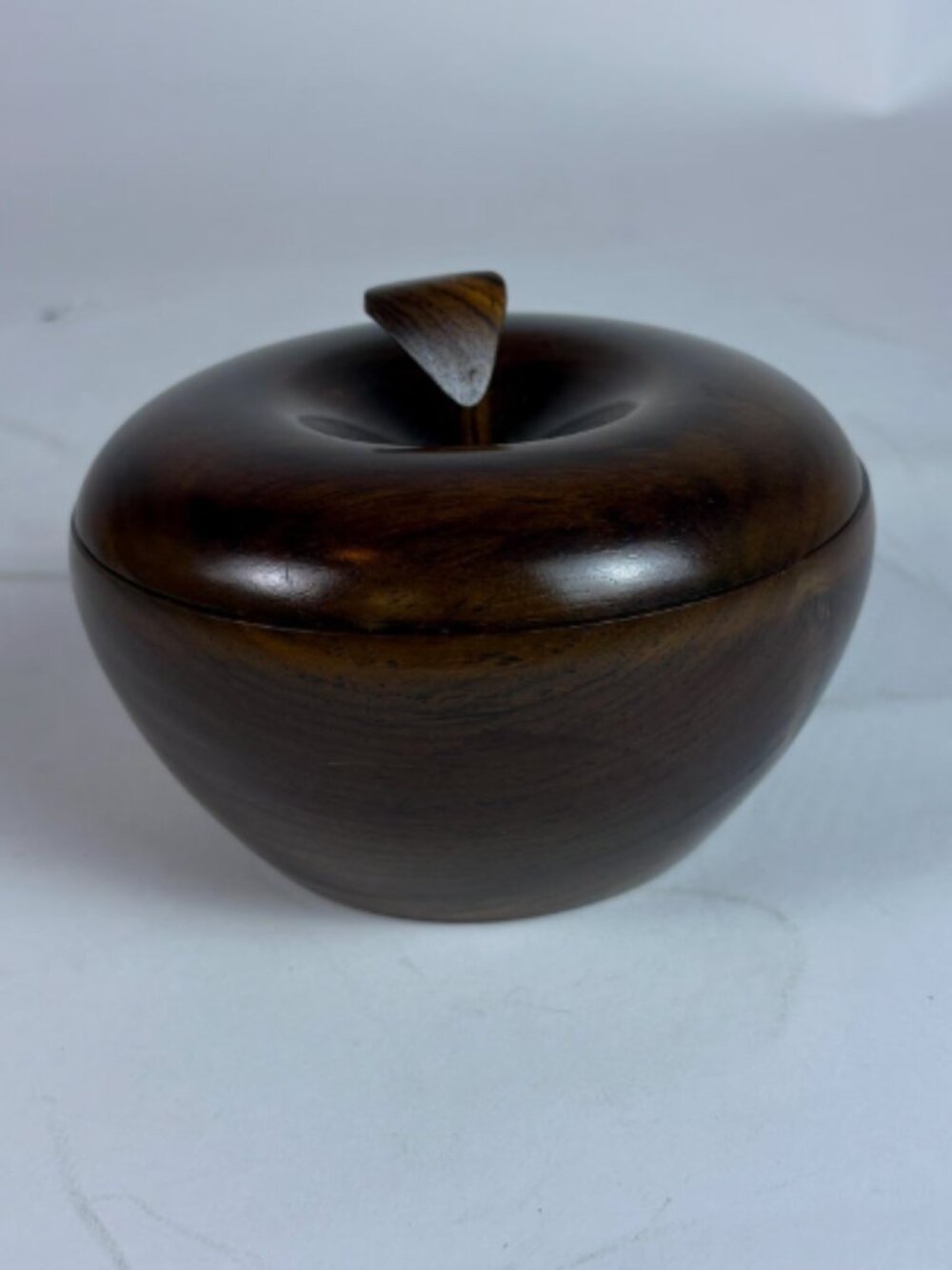 Vintage MCM Wood Turned Apple Shape Trinket Box With Lid